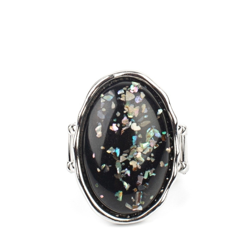 Elegant Black and Silver Women's Ring Glittery With Envy Black Stone Fashion